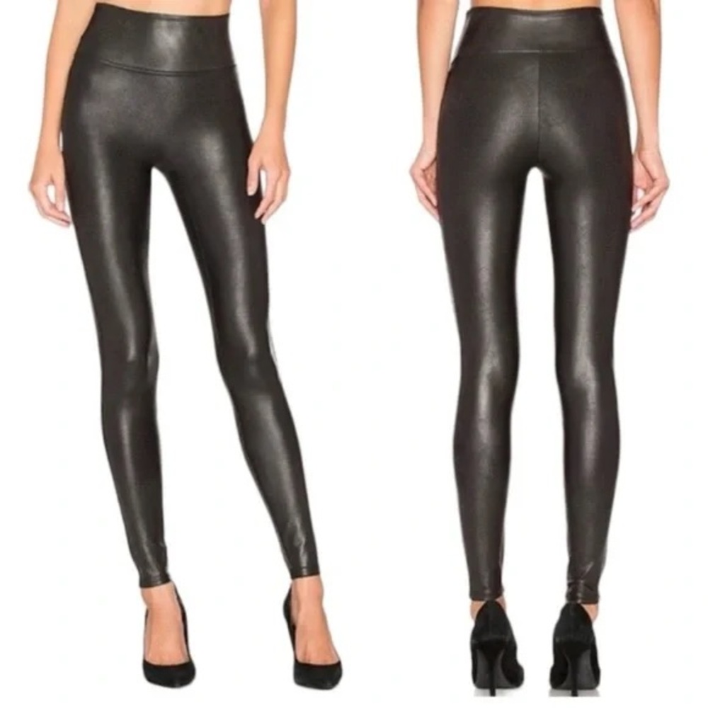 Spanx Faux Leather Leggings Womens S Petite Stretch Slimming Biker Moto Grunge